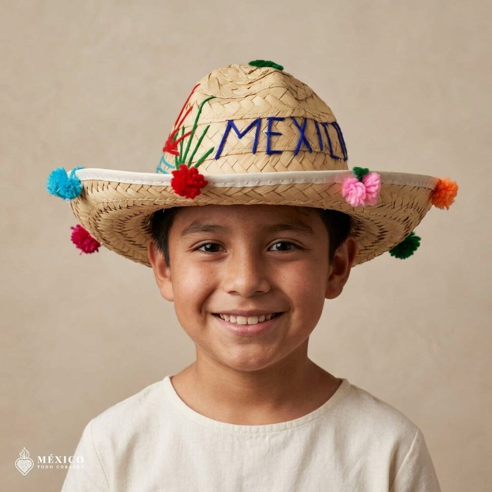 Traditional Mexican Palm Hat for Kids – Pom Poms & Yarn Folk Style